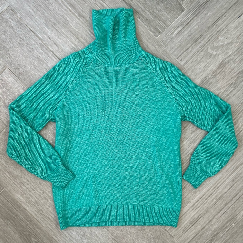 LOFT Vivid Mint Mixed Stitch Turtleneck Sweater Medium New with Tags